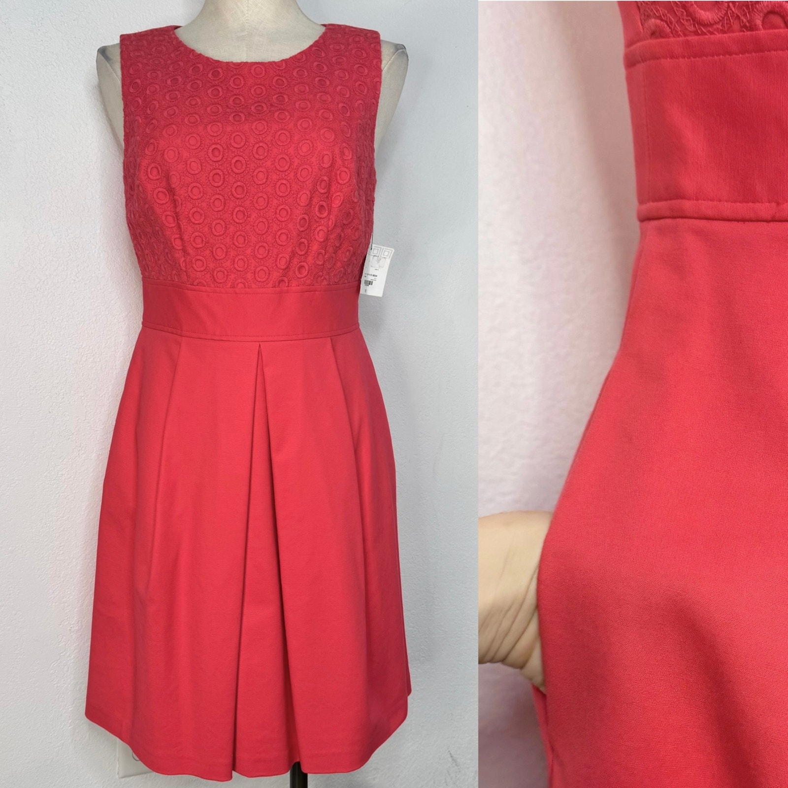 Nwt Liz Claiborne Fit And Flare Sleeveless Dress Pink Teaberry Pockets Size 4